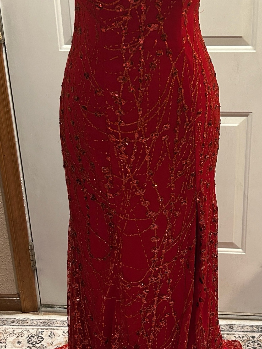 Red Beaded Mesh Neckline Special Occasion Gown NWOT
